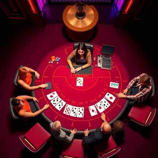 Meja blackjack dealer langsung di studio jayaqq dengan desain modern dan lighting profesional